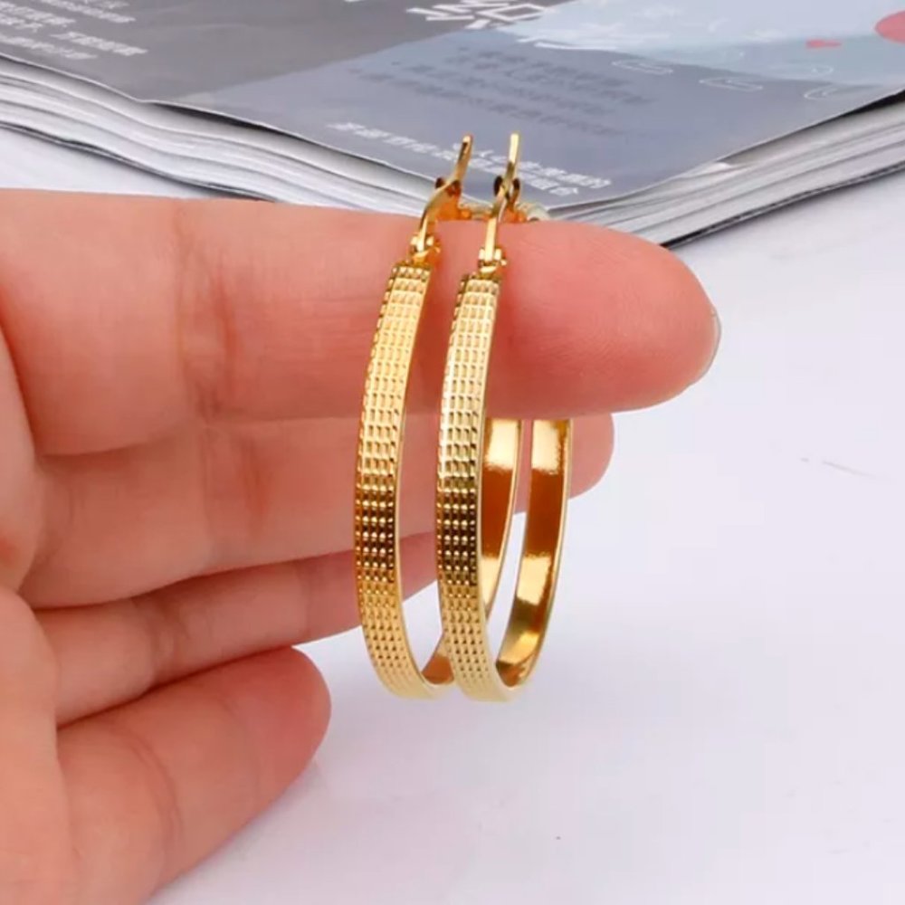 14K Gold Large 1.75" Hoop Earrings Womens  Round Etched Hoops Jewelry 14 Karat